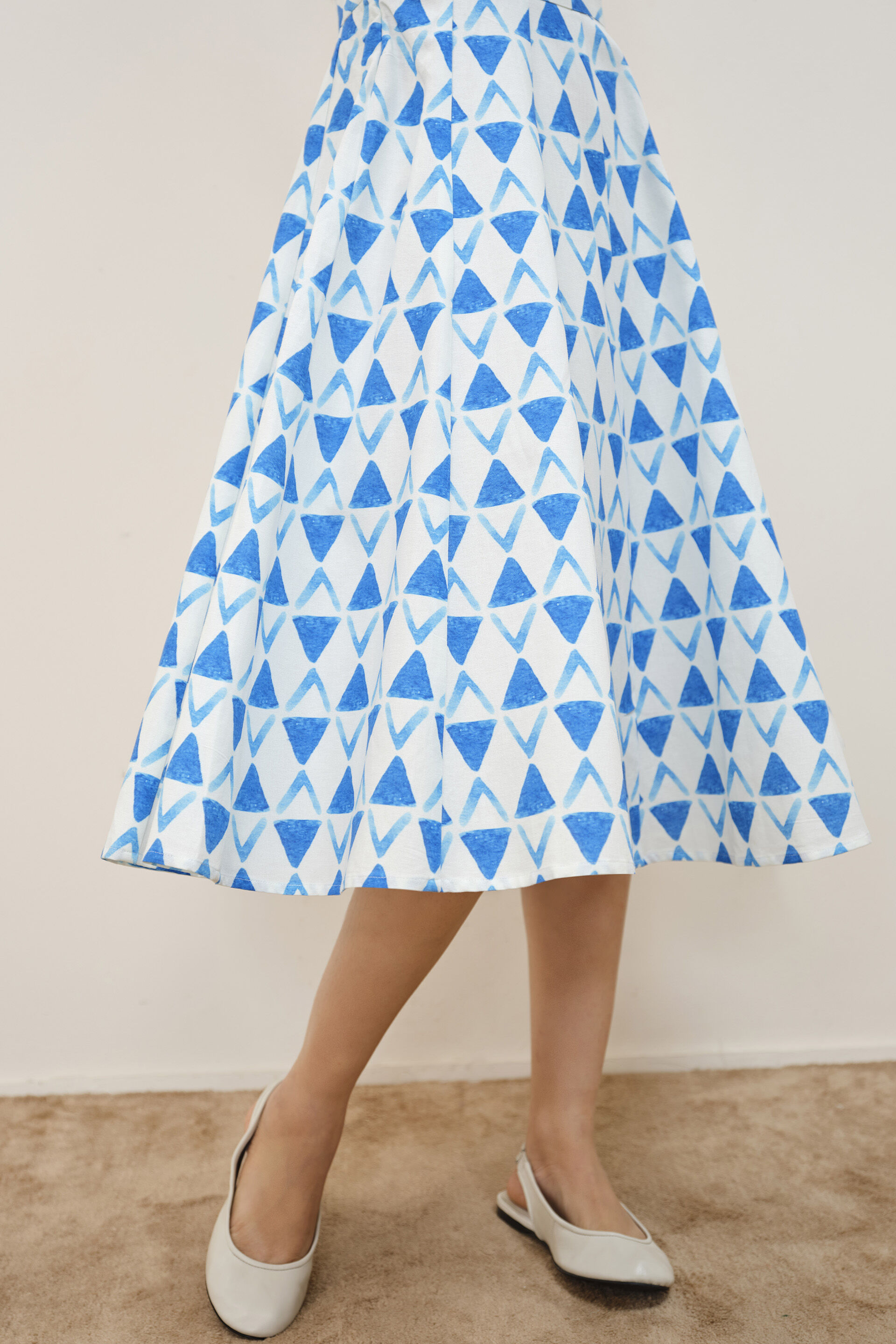 Blue Geometric Print Dress, Blue, image 4